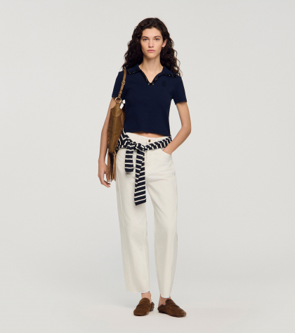 Жіноча футболка-поло з декорованим коміром