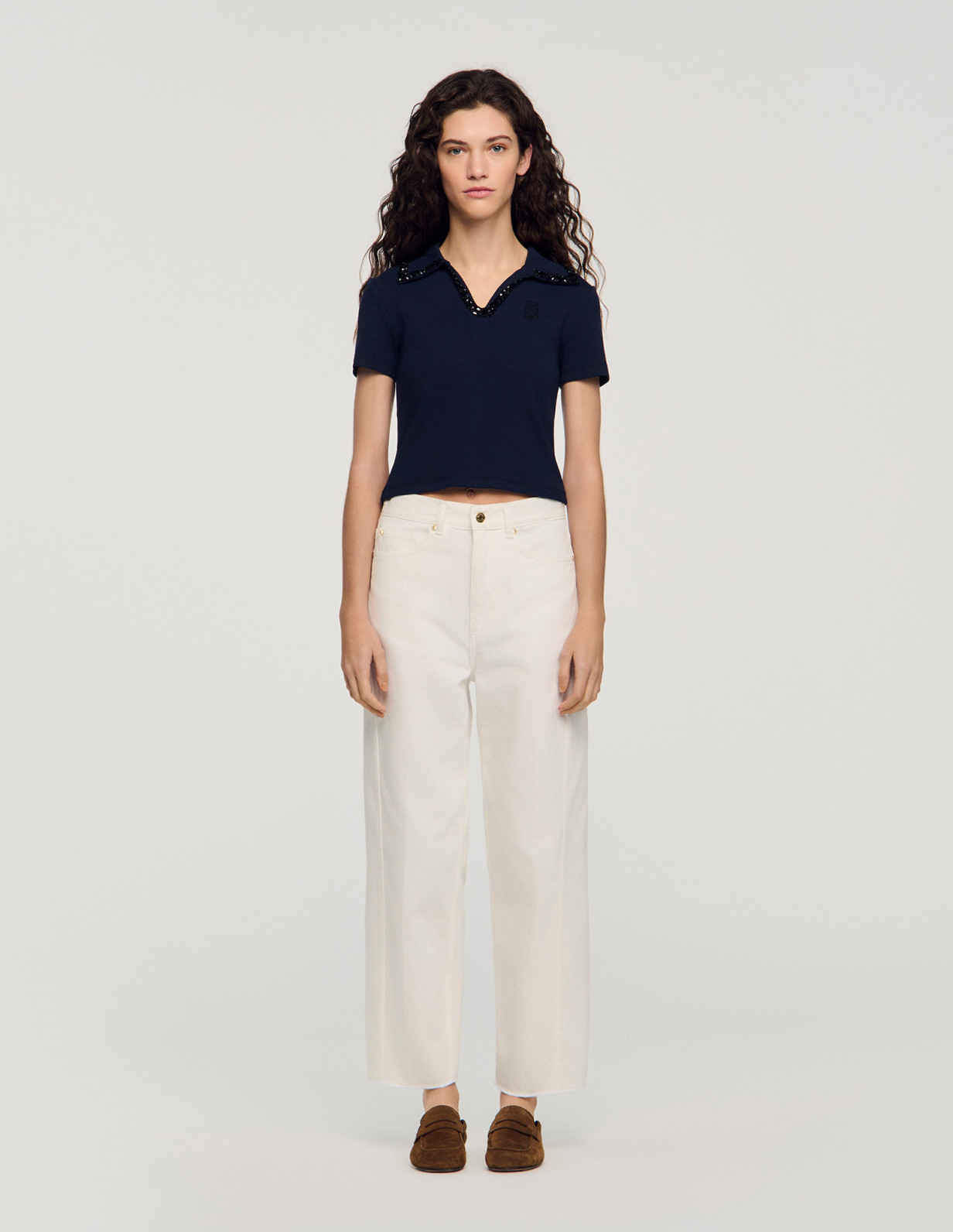 Жіноча футболка-поло з декорованим коміром_2