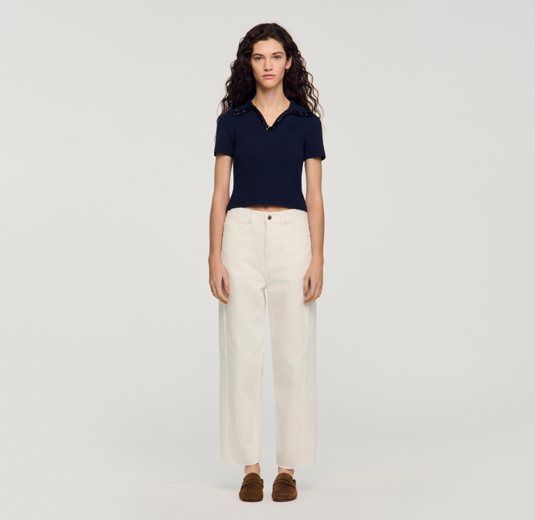 Жіноча футболка-поло з декорованим коміром