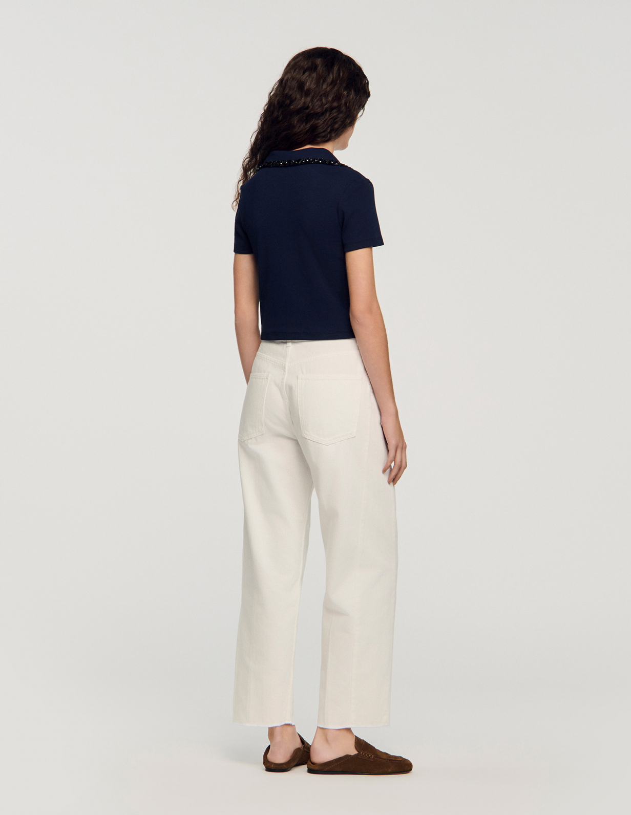 Жіноча футболка-поло з декорованим коміром_5