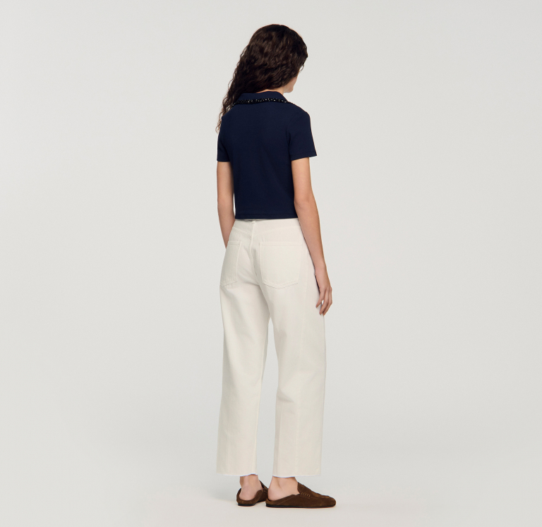 Жіноча футболка-поло з декорованим коміром