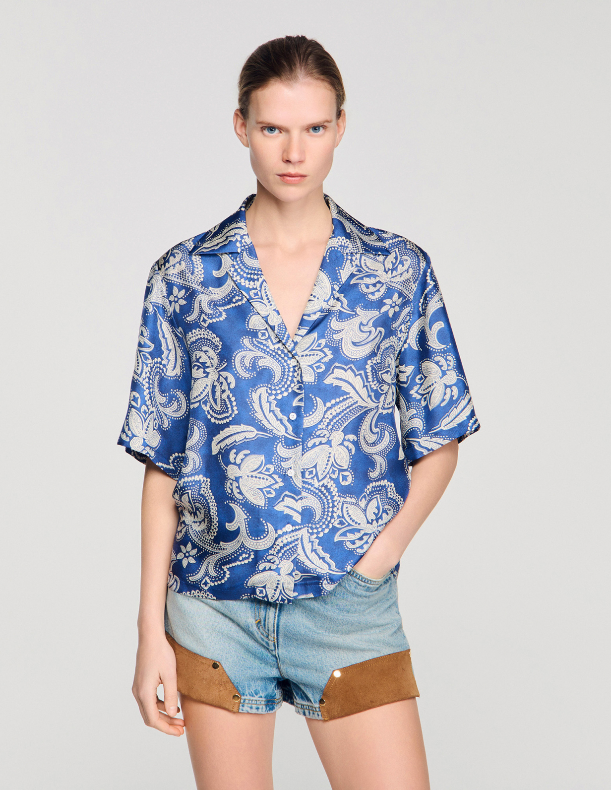 Женская рубашка с цветочным принтом_4