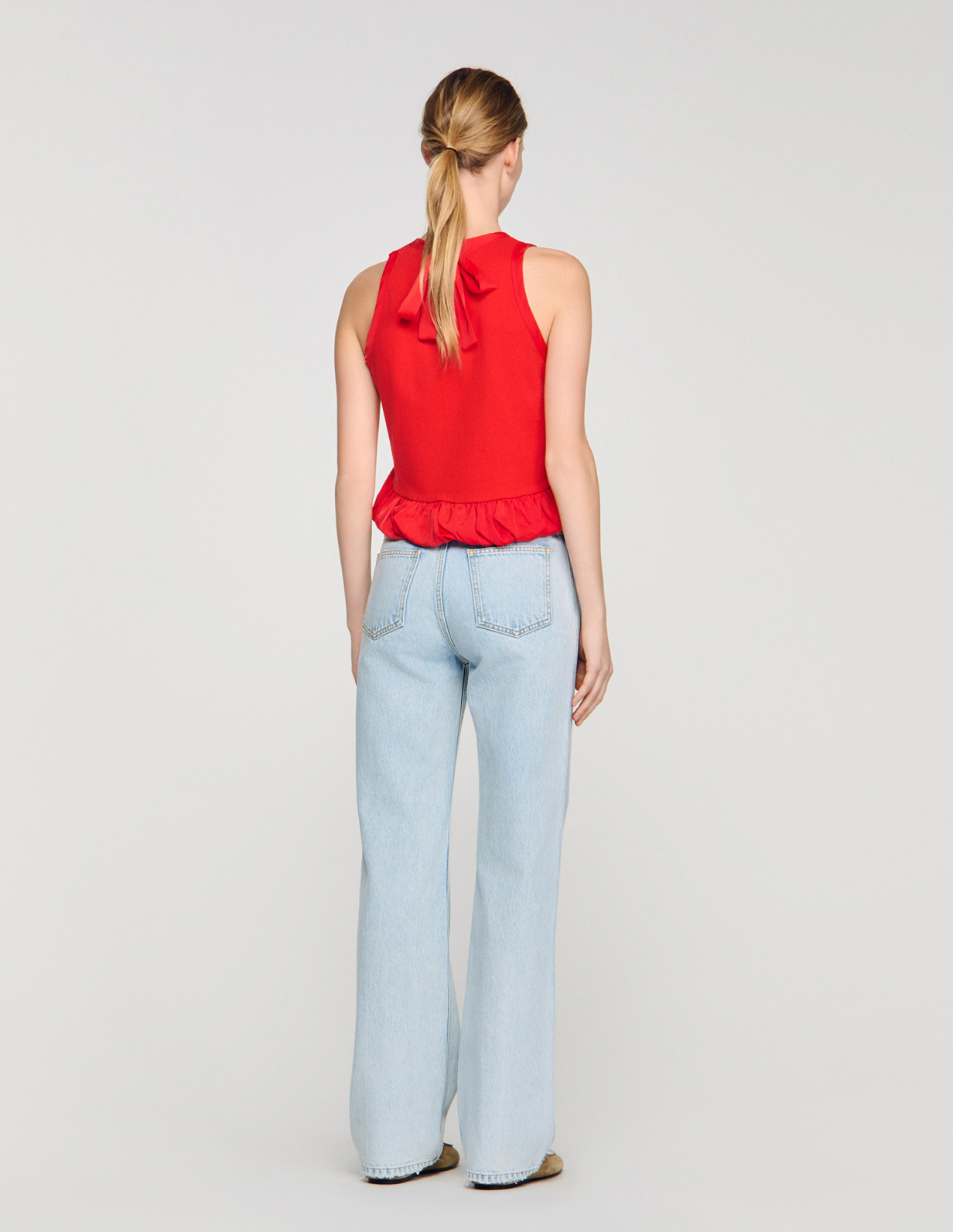 Жіночі блакитні прямі джинси_5