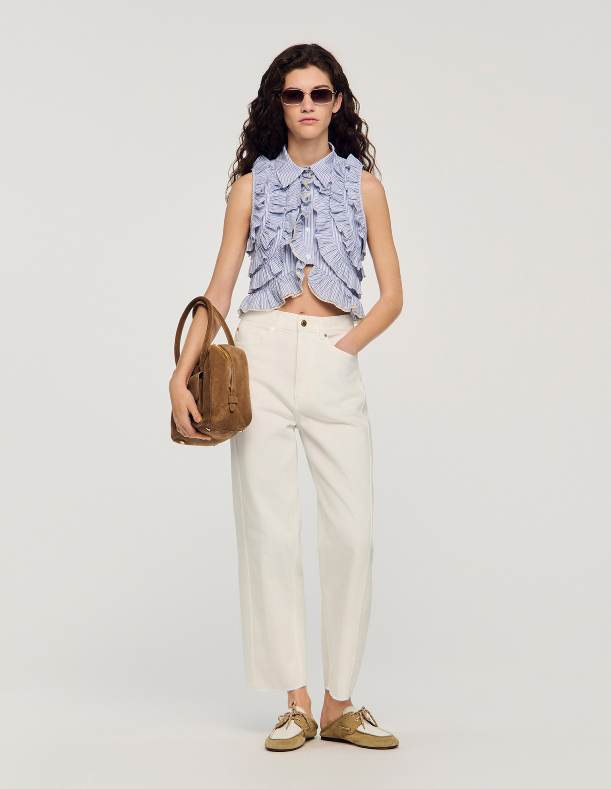 Женские белые широкие джинсы_1