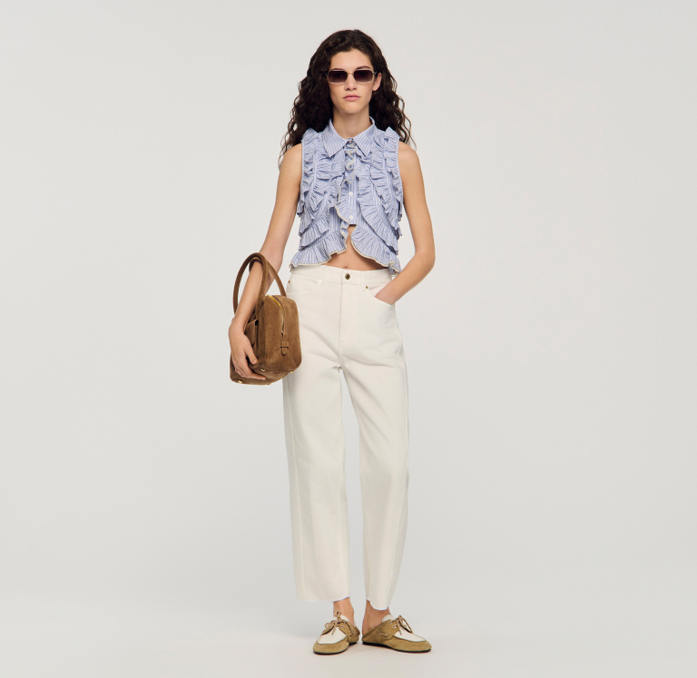 Женские белые широкие джинсы