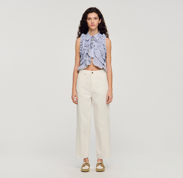 Женские белые широкие джинсы