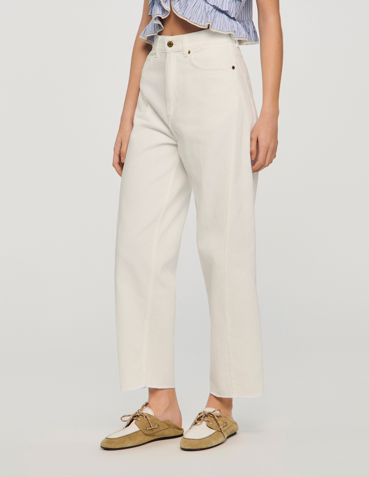 Женские белые широкие джинсы_4