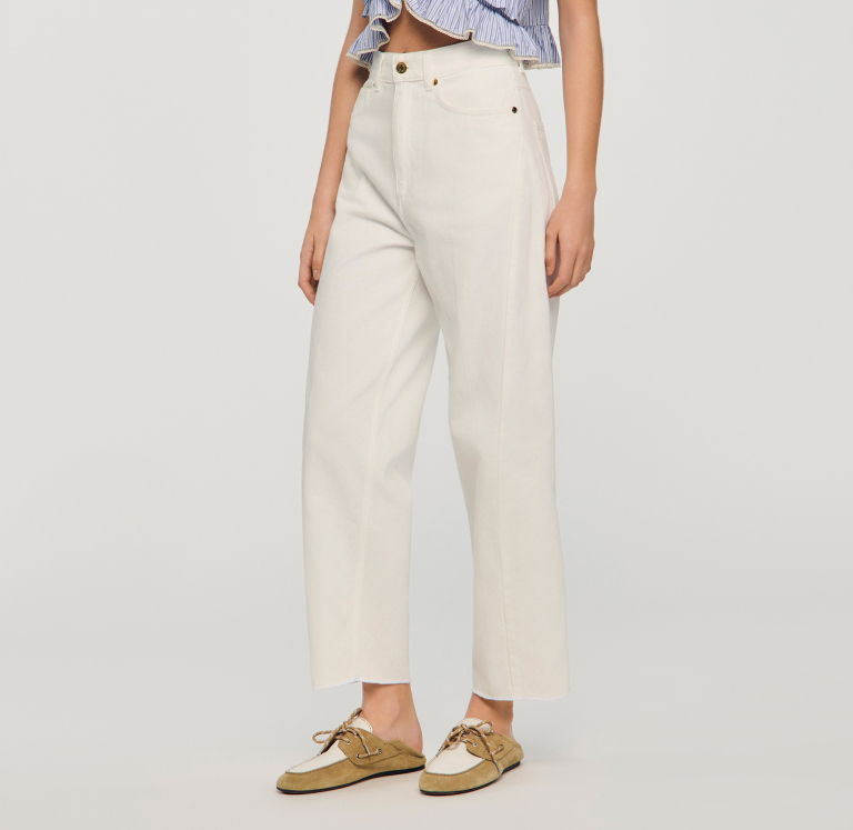 Женские белые широкие джинсы