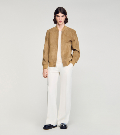 Мужской бежевый замшевый бомбер