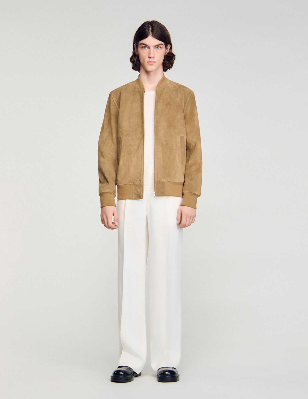Мужской бежевый замшевый бомбер_2