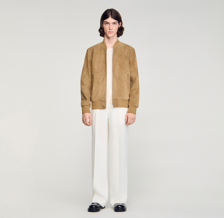 Мужской бежевый замшевый бомбер