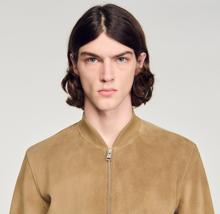 Мужской бежевый замшевый бомбер