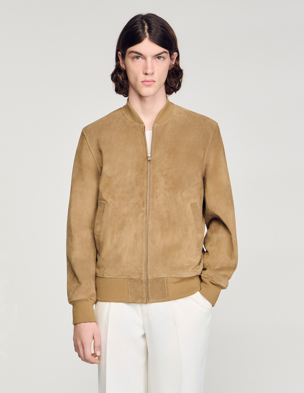 Мужской бежевый замшевый бомбер_4