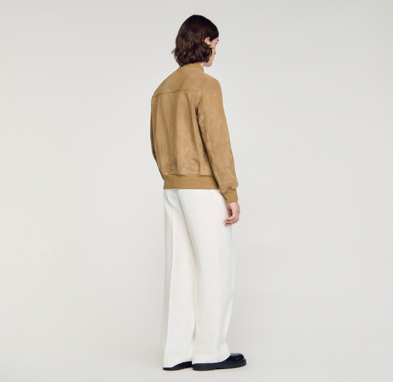 Мужской бежевый замшевый бомбер