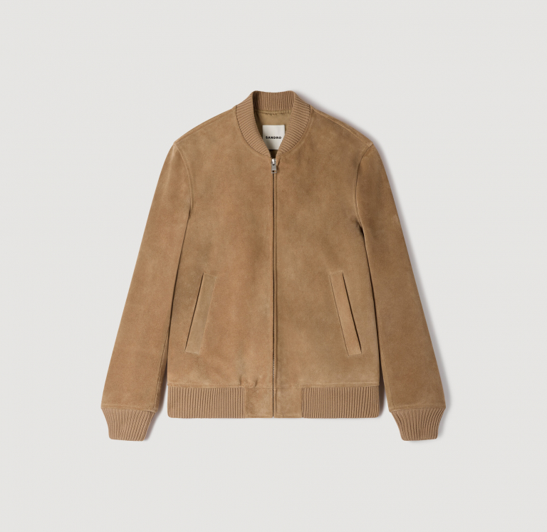 Мужской бежевый замшевый бомбер
