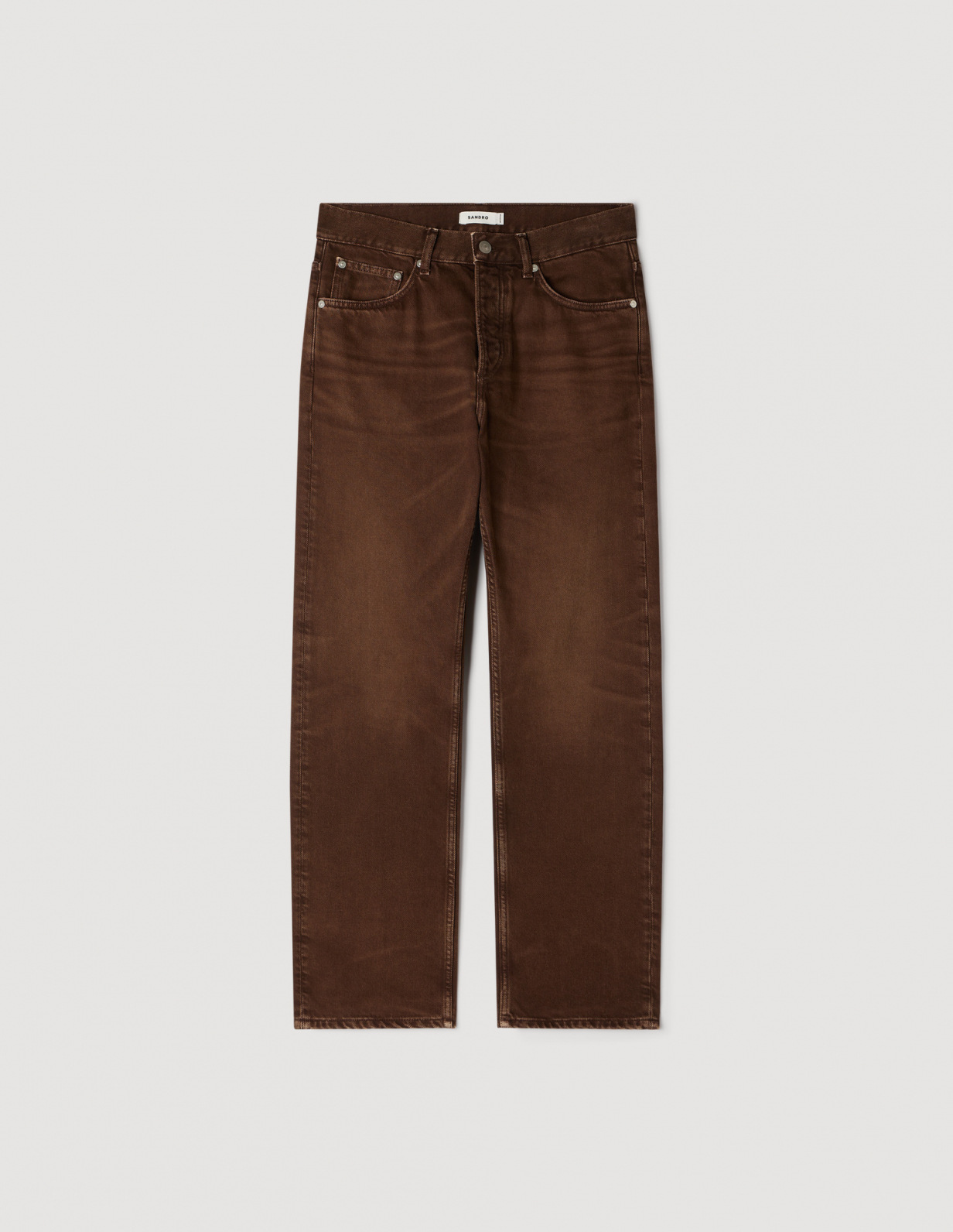 Чоловічі коричневі джинси з ефектом потертості_6