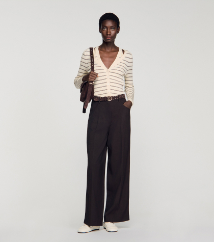 Женский молочный кардиган в полоску