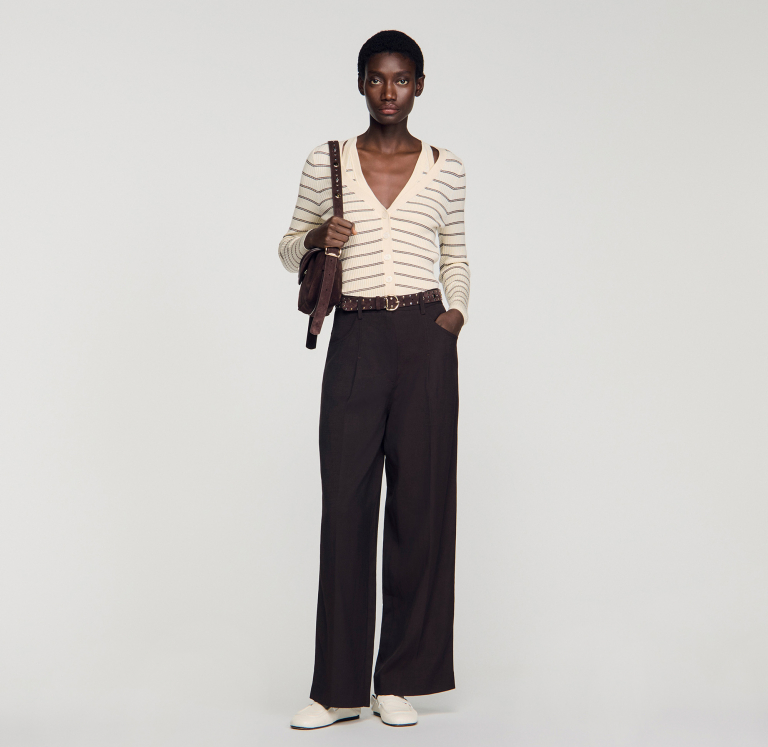 Женский молочный кардиган в полоску