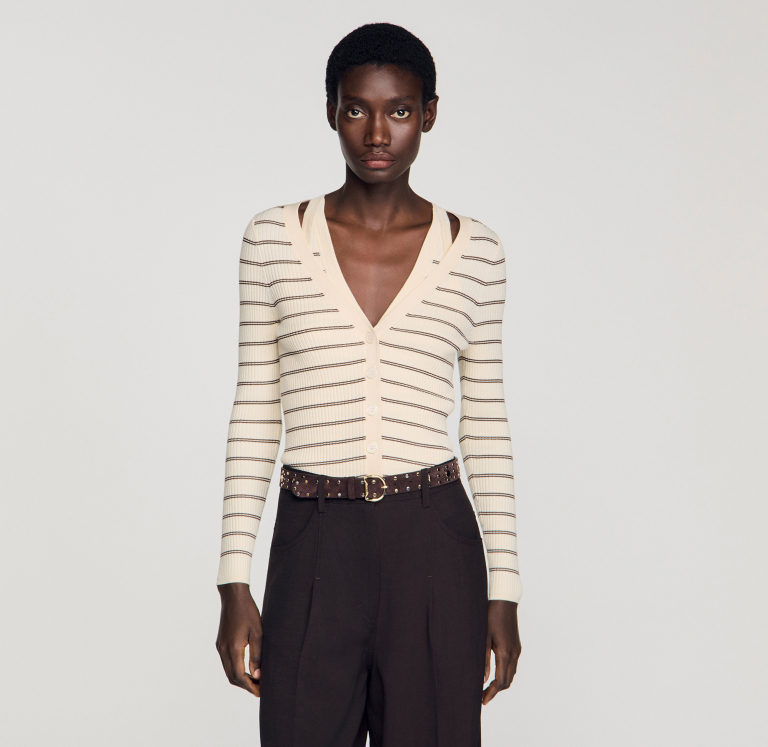 Женский молочный кардиган в полоску