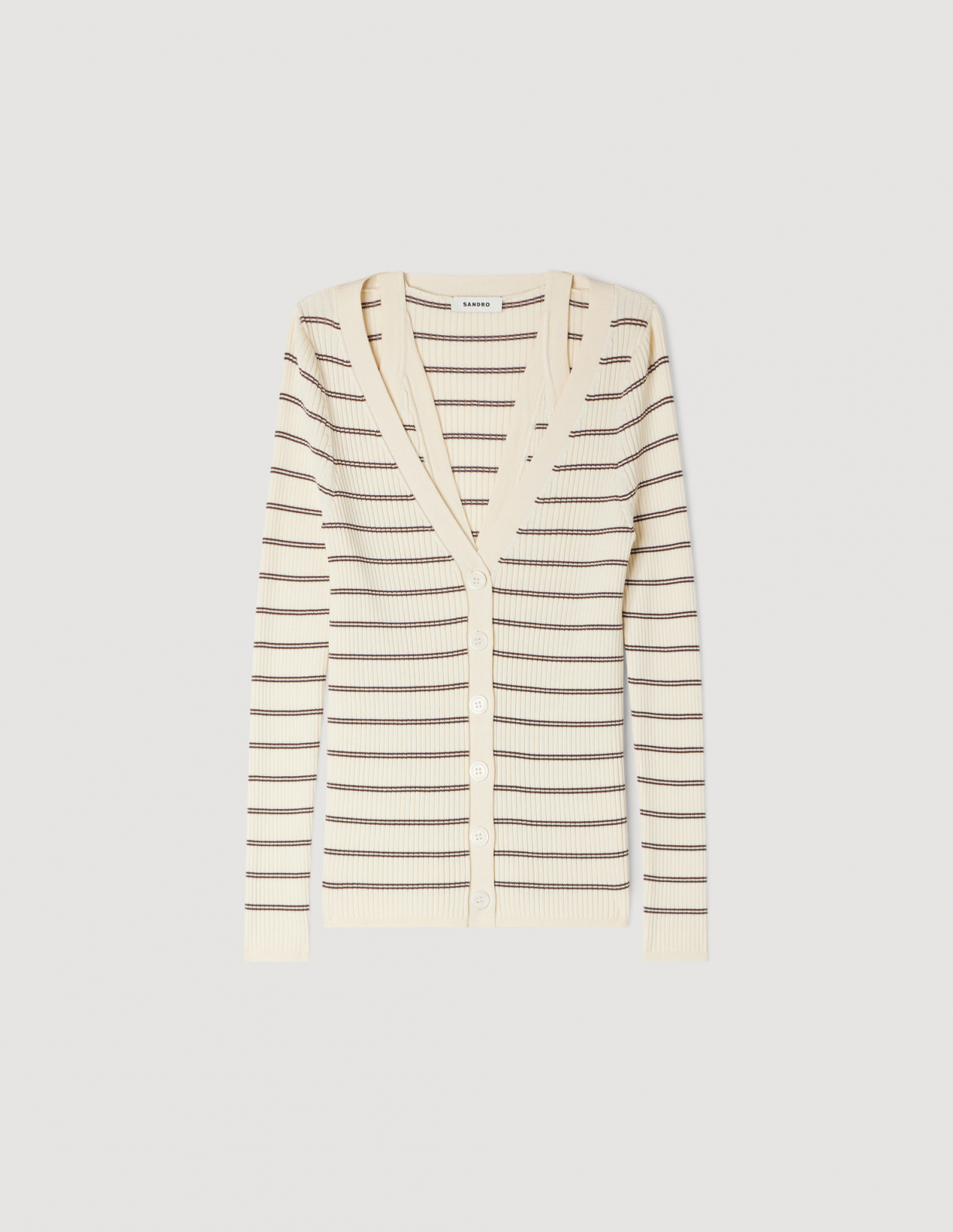 Женский молочный кардиган в полоску_6
