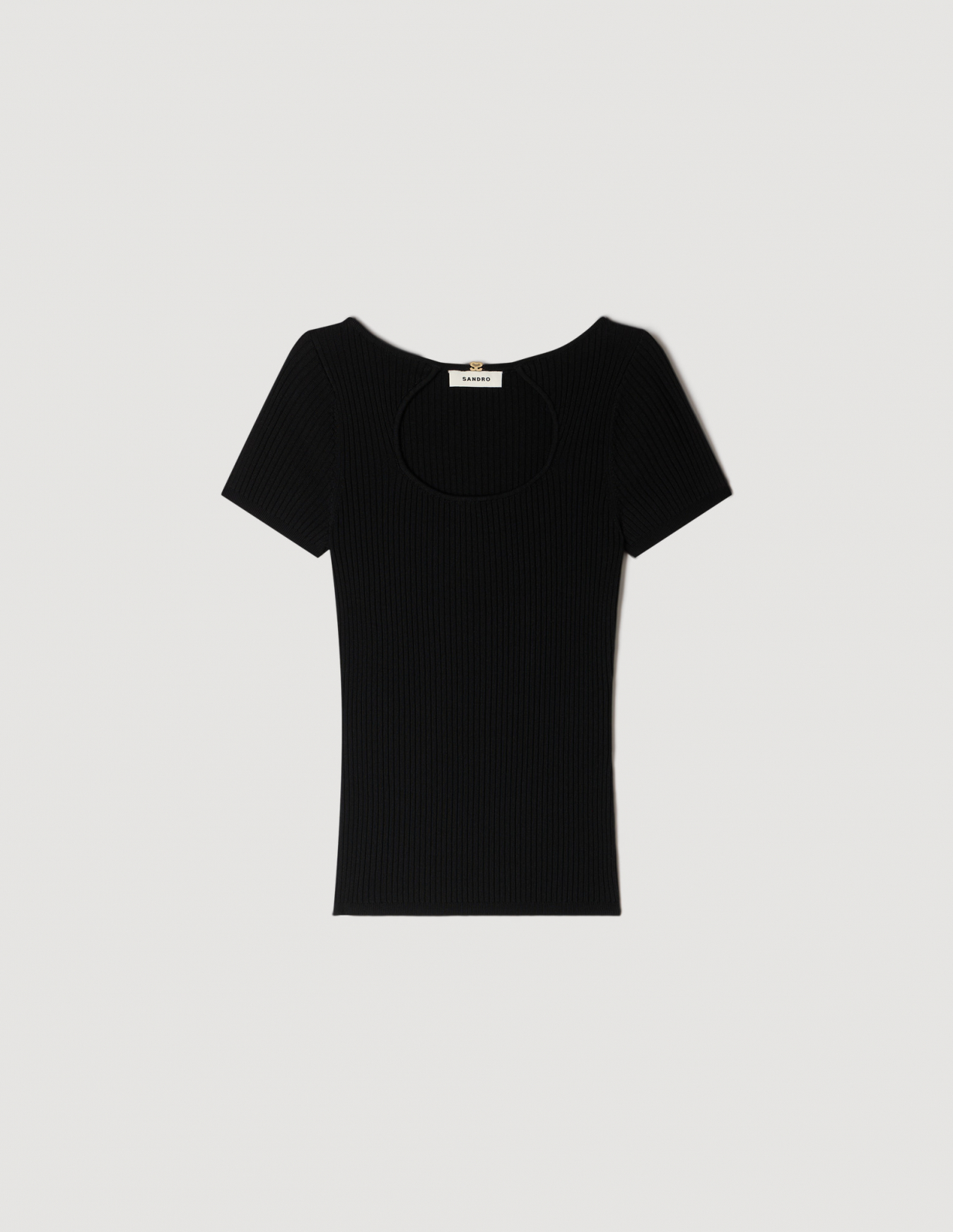 Жіночий чорний топ в рубчик з вирізом_6