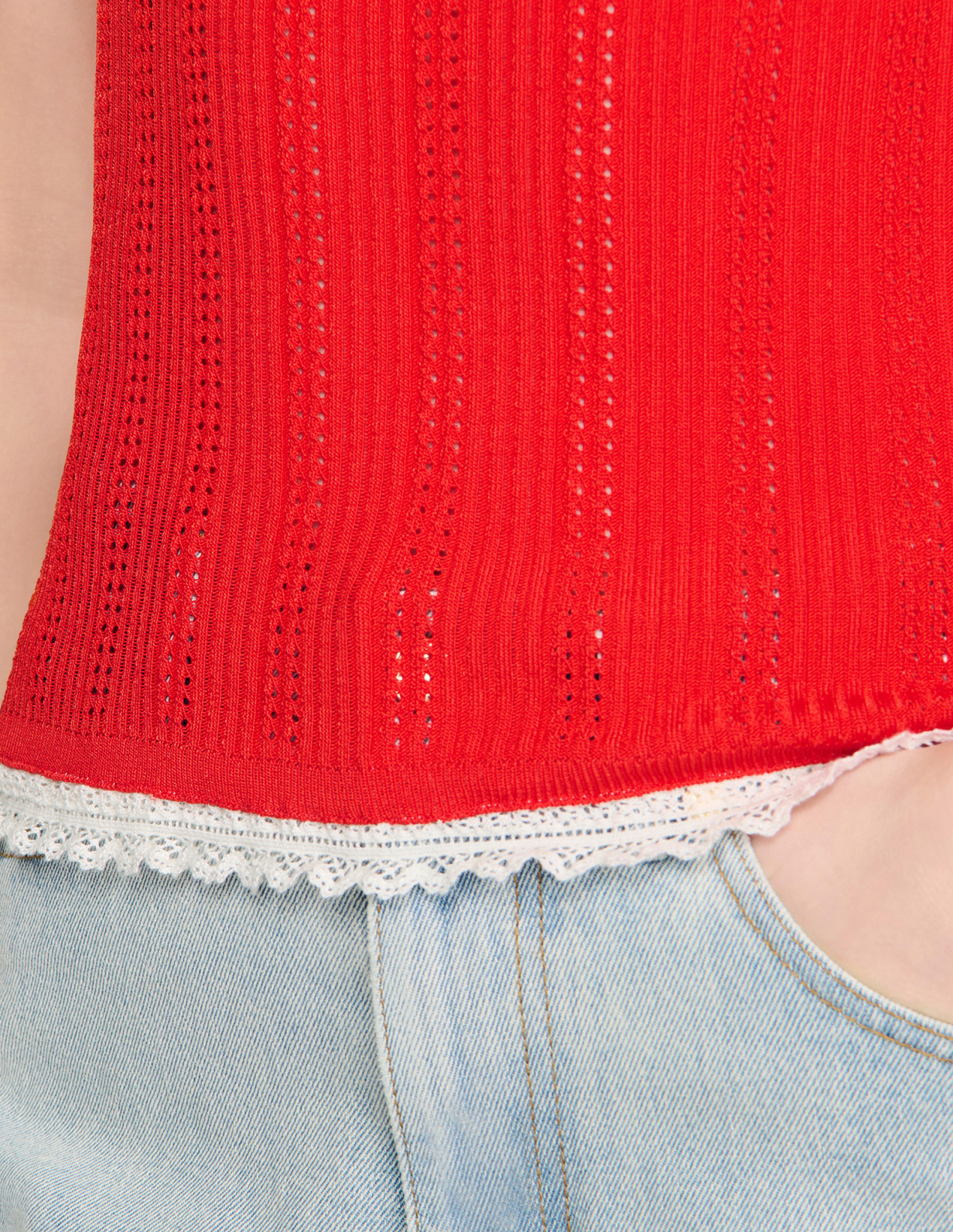 Женский вязаный топ с кружевной отделкой_3