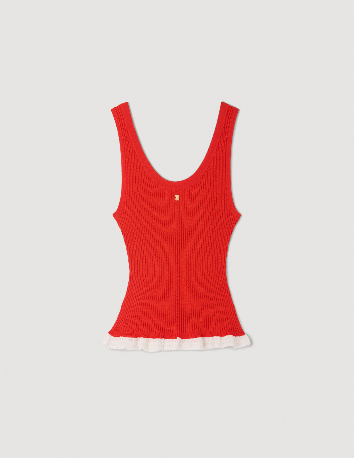 Женский вязаный топ с кружевной отделкой_6