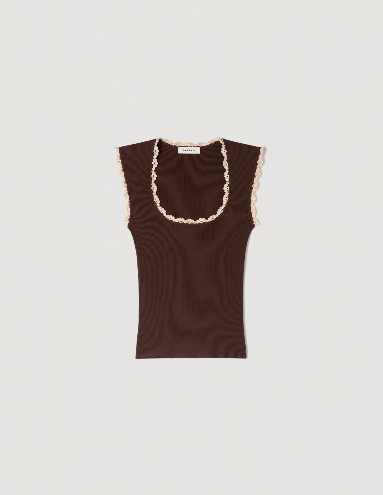 Женский коричневый топ с вязаной отделкой_6