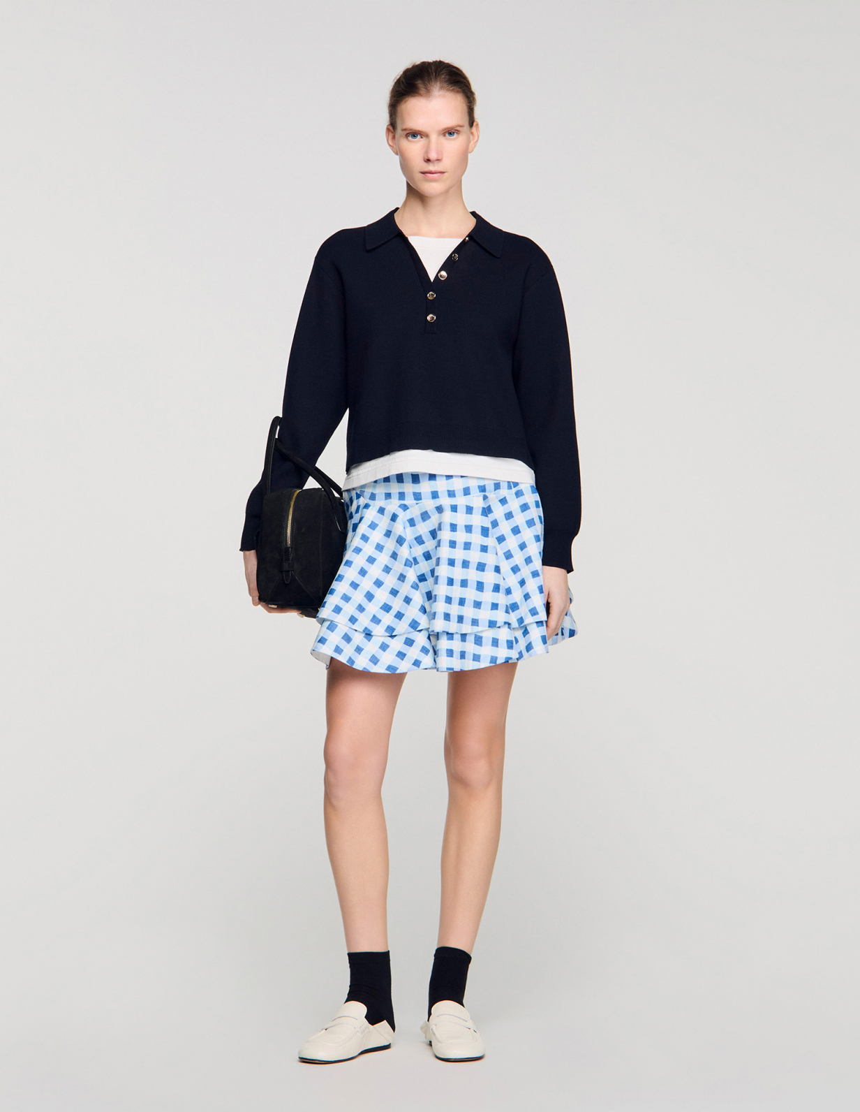 Жіночий синій джемпер з контрастними вставками_1