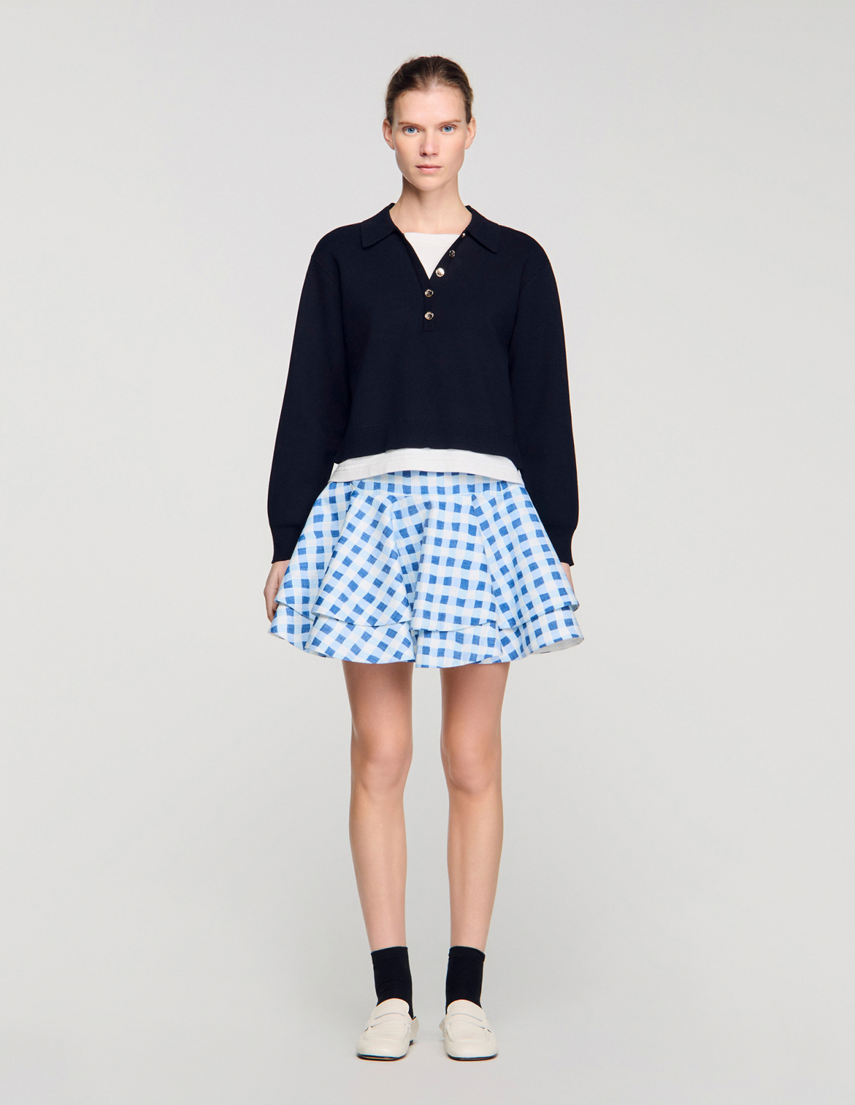 Жіночий синій джемпер з контрастними вставками_2