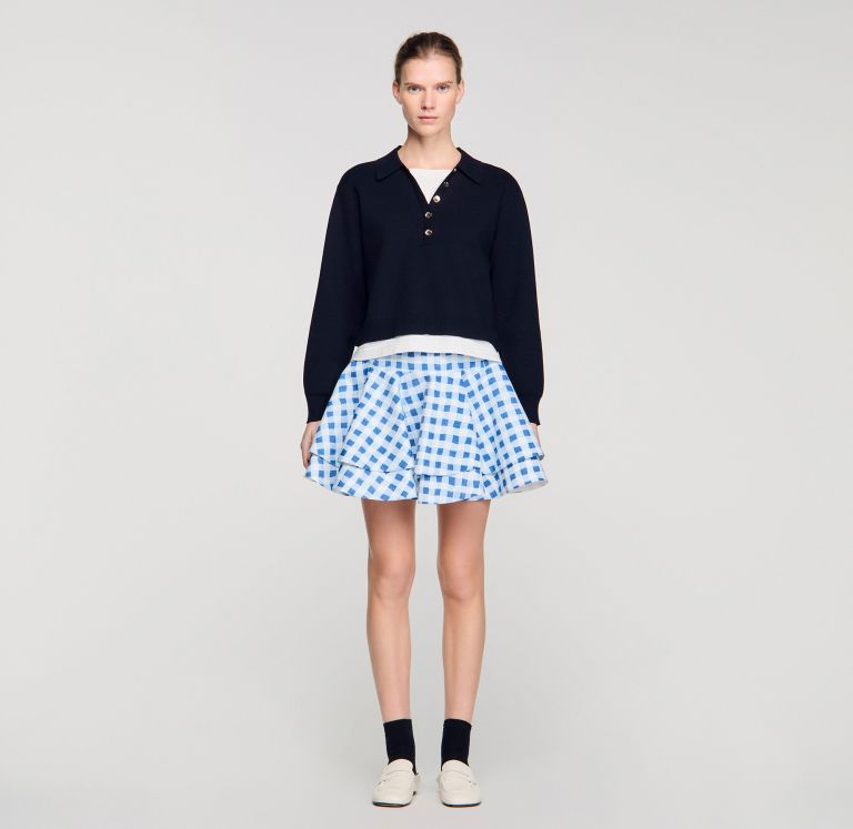 Жіночий синій джемпер з контрастними вставками