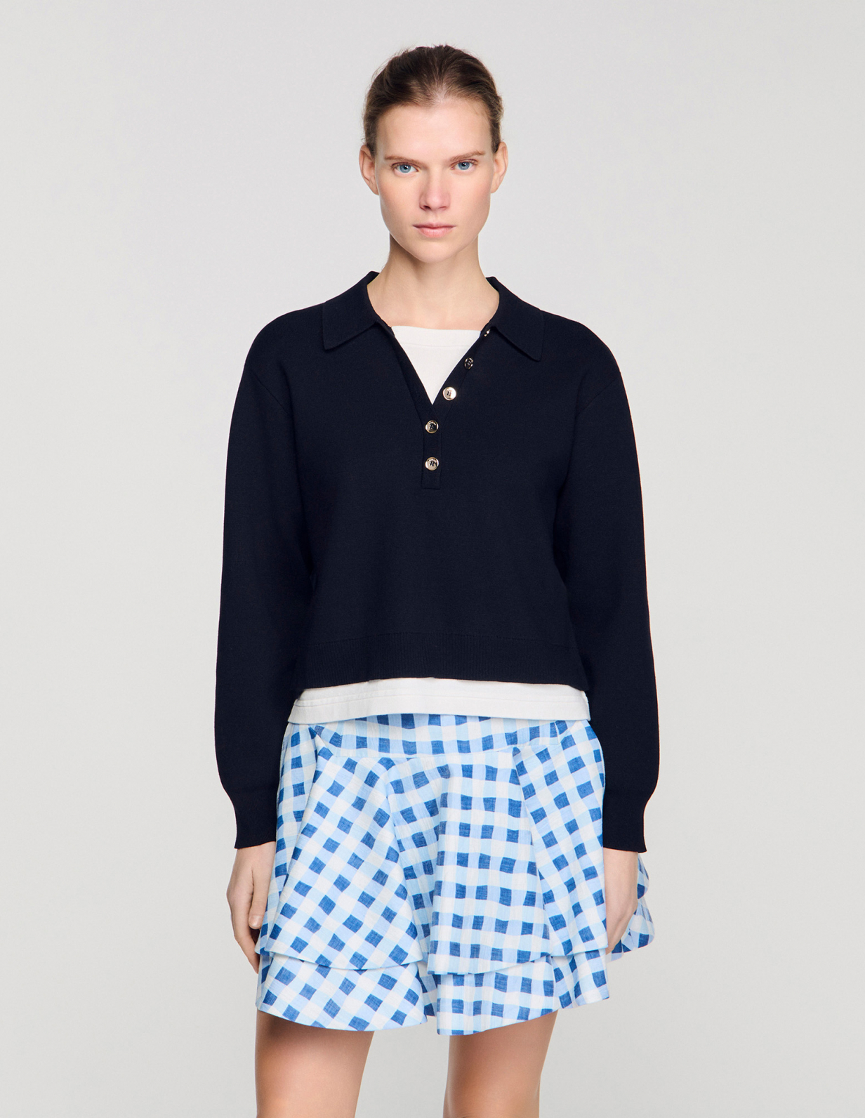 Жіночий синій джемпер з контрастними вставками_4