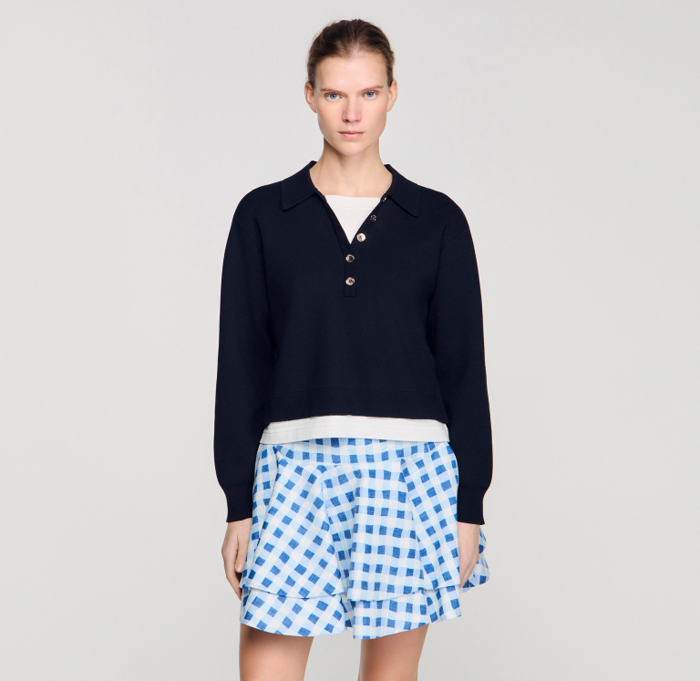 Жіночий синій джемпер з контрастними вставками