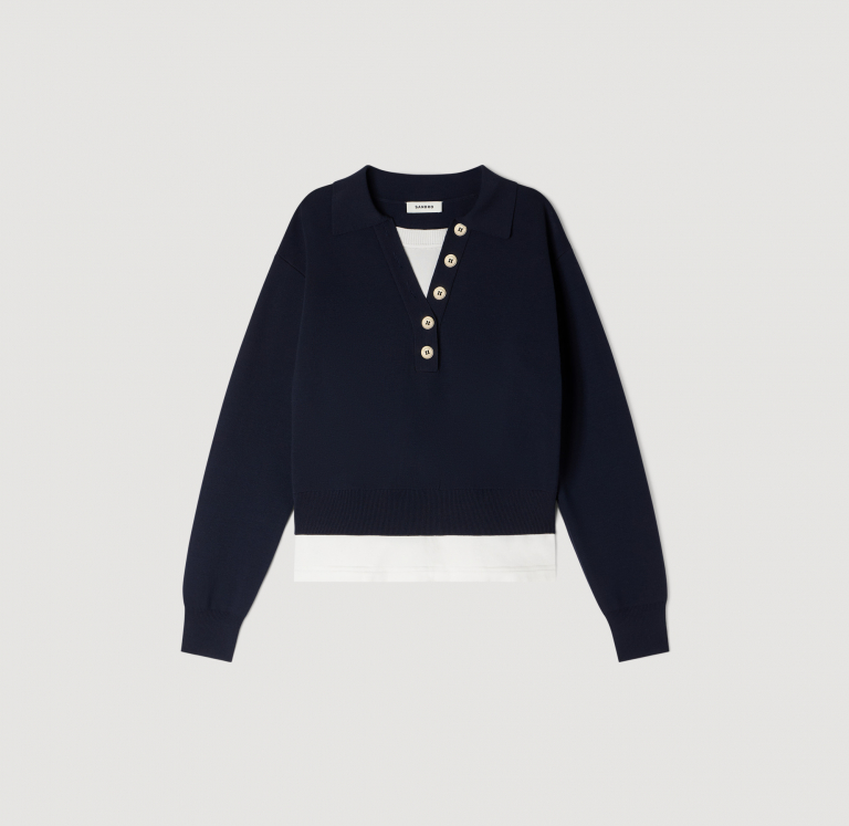 Жіночий синій джемпер з контрастними вставками