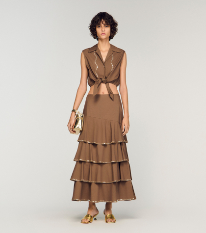 Женская коричневая рубашка со стразами