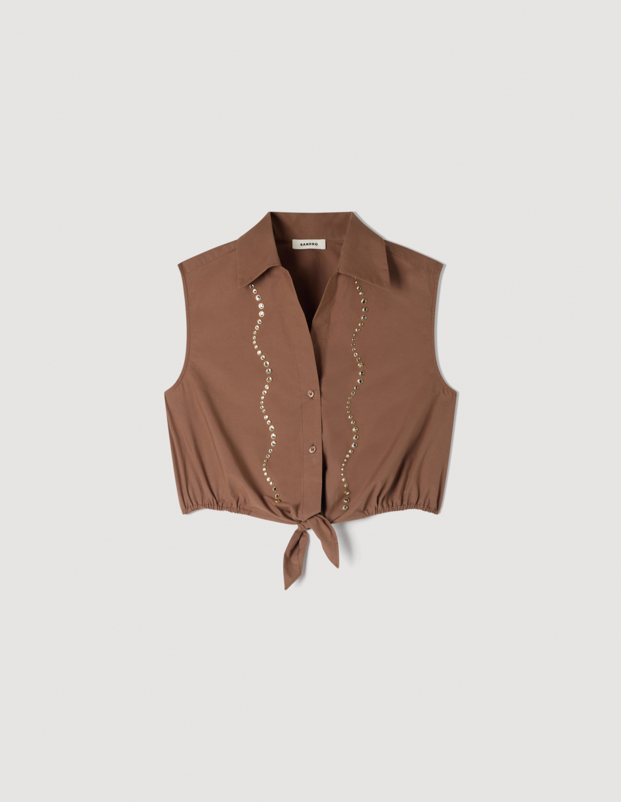 Женская коричневая рубашка со стразами_6