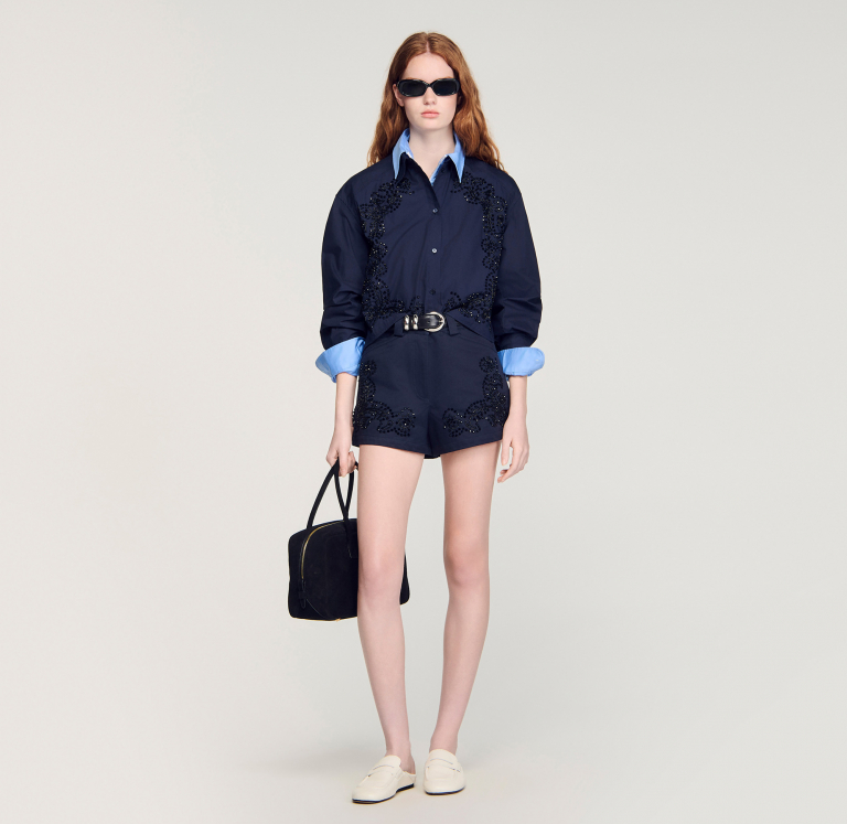 Жіночі сині шорти з вишивкою