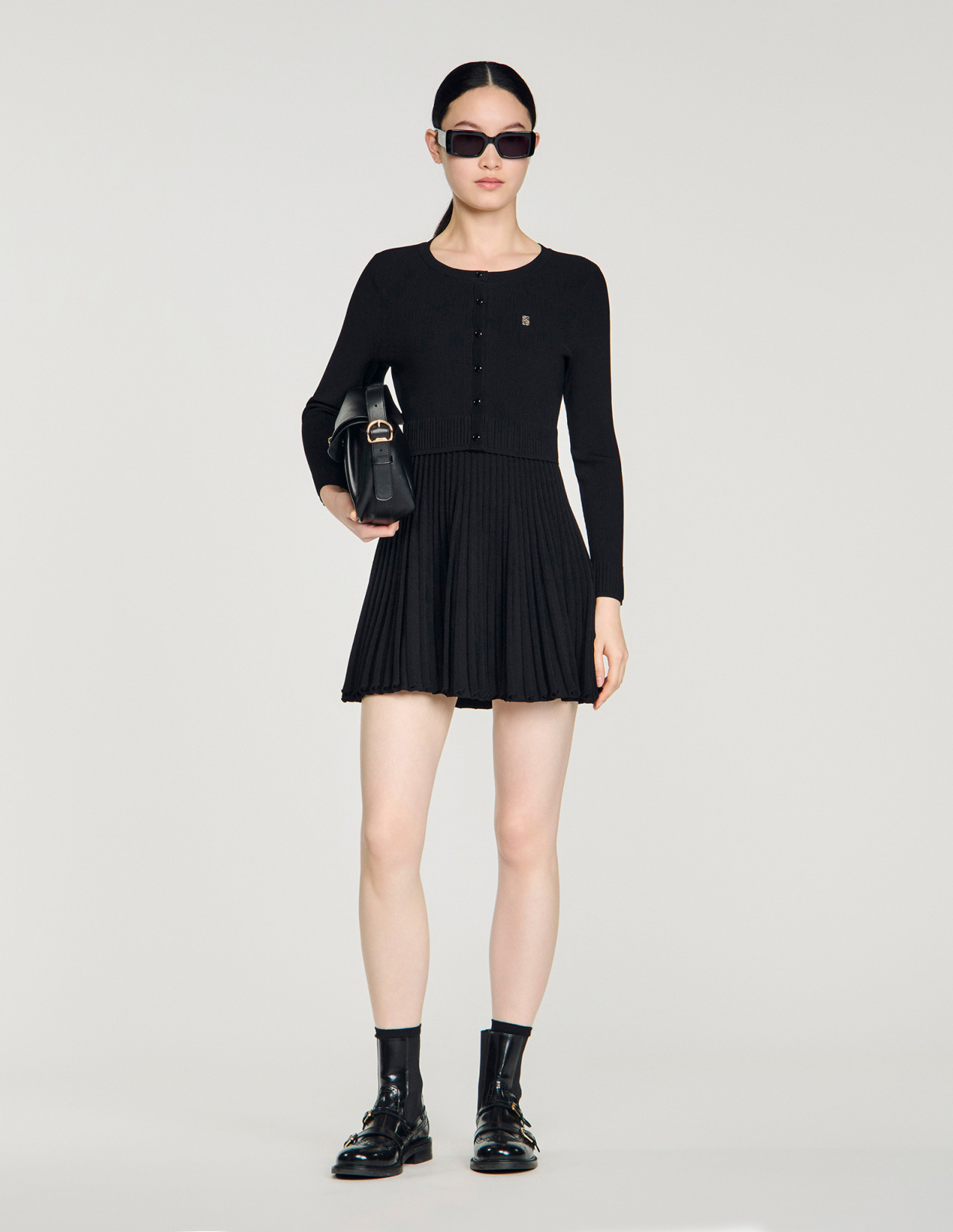 Женское вязаное платье с плиссированной юбкой_1