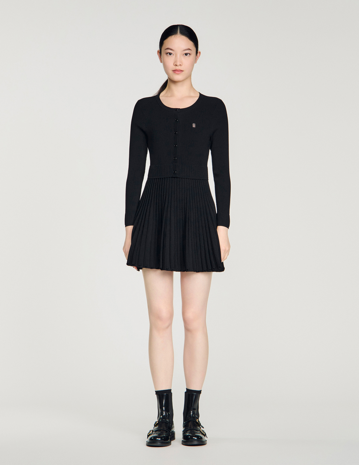 Женское вязаное платье с плиссированной юбкой_2