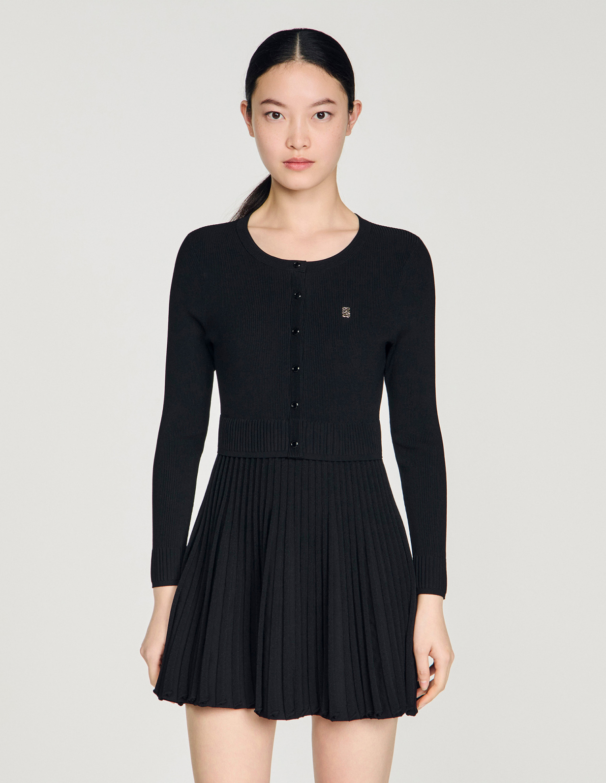 Женское вязаное платье с плиссированной юбкой_4