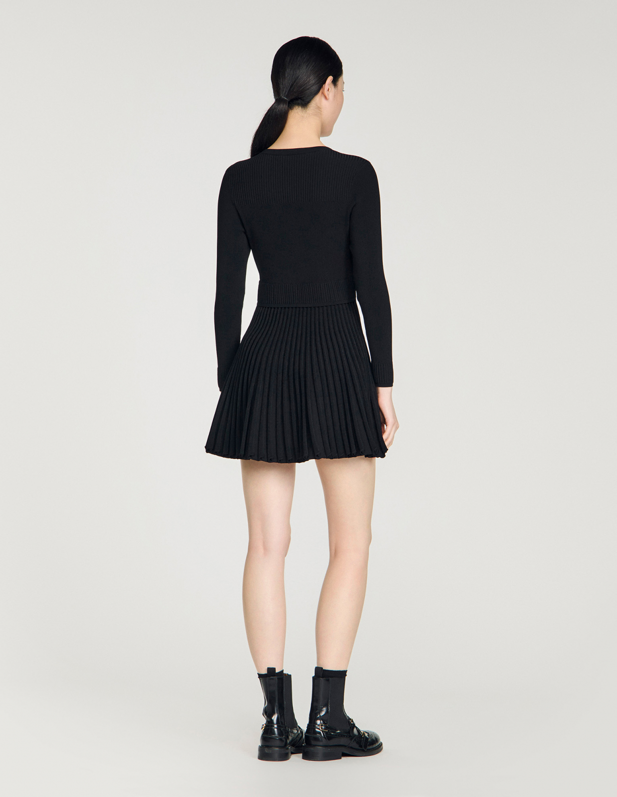 Женское вязаное платье с плиссированной юбкой_5