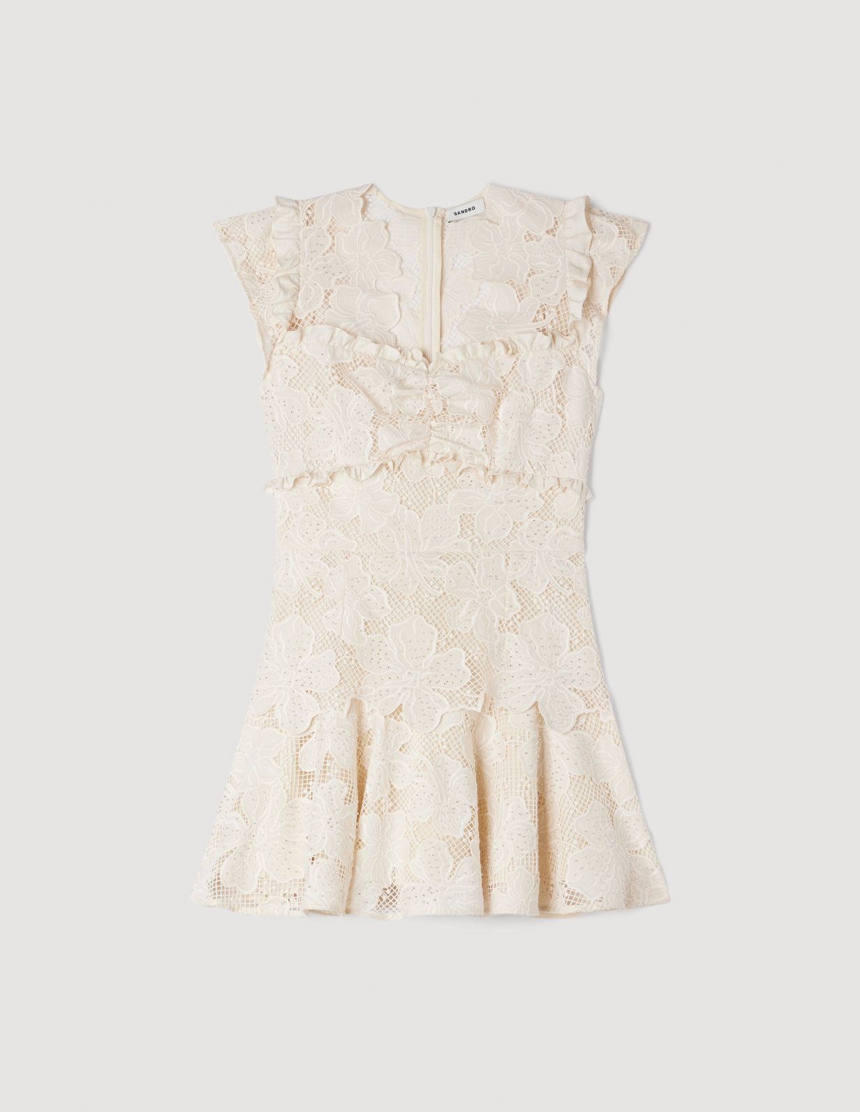 Женское молочное мини-платье из гипюра_6
