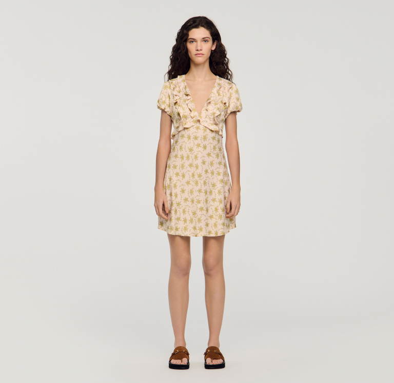 Женское короткое платье с цветочным принтом