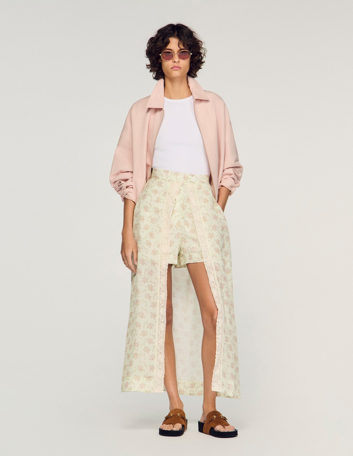 Жіноча довга спідниця-шорти з квітковим принтом_1