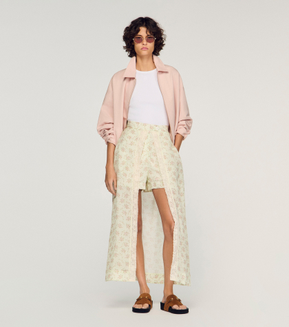 Женская длинная юбка-шорты с цветочным принтом