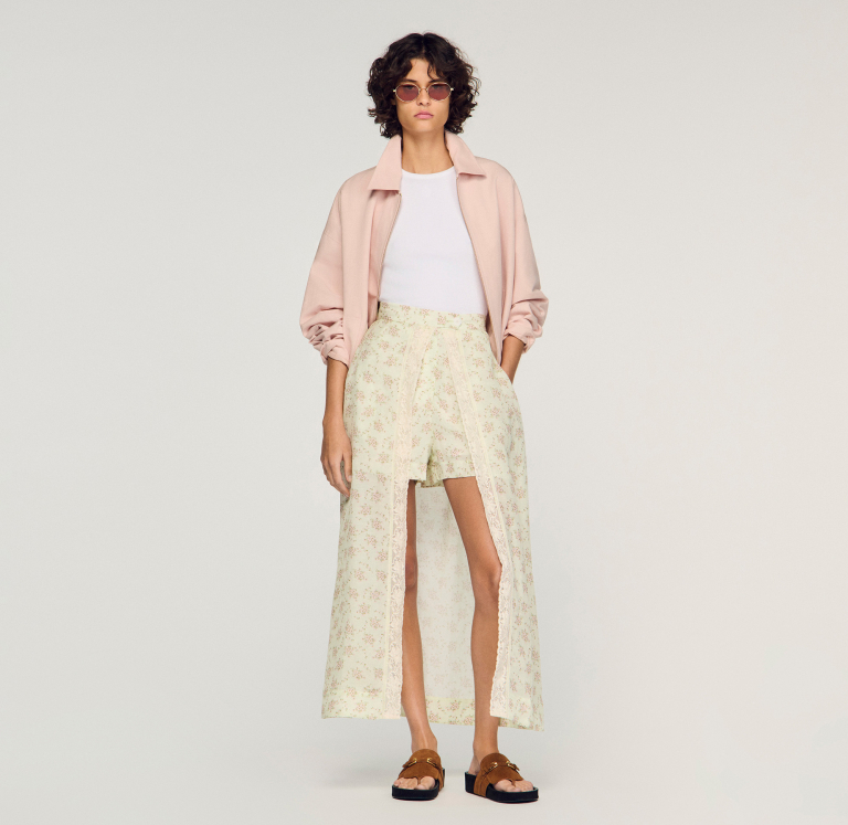 Жіноча довга спідниця-шорти з квітковим принтом