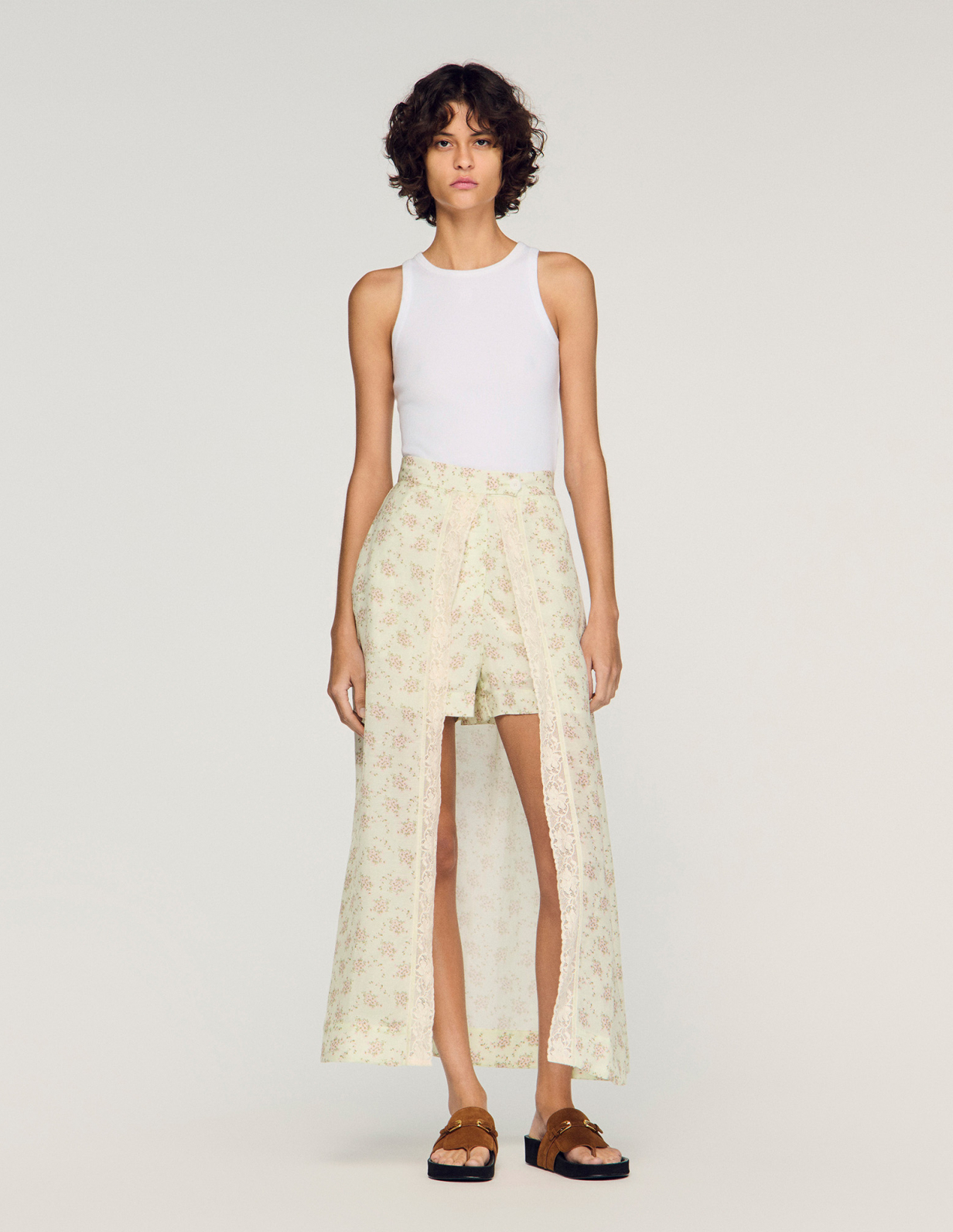 Жіноча довга спідниця-шорти з квітковим принтом_2