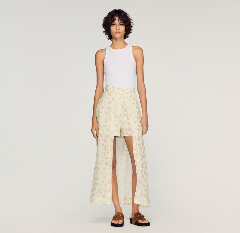 Жіноча довга спідниця-шорти з квітковим принтом