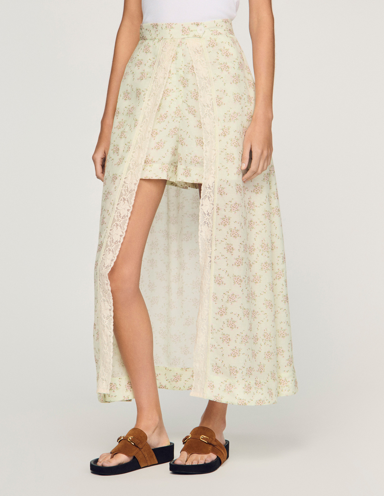 Жіноча довга спідниця-шорти з квітковим принтом_4