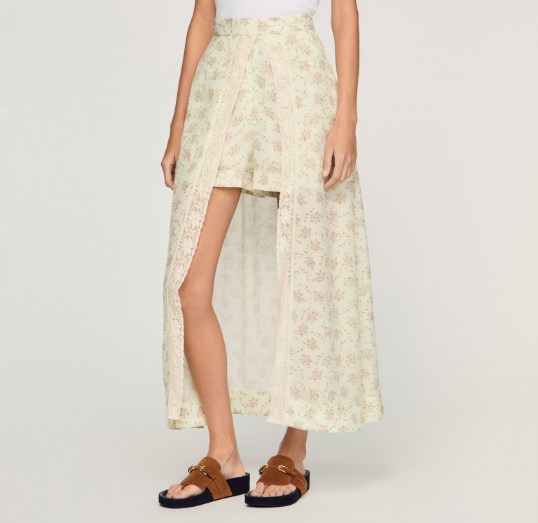 Жіноча довга спідниця-шорти з квітковим принтом